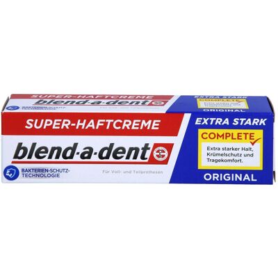 Blend A Dent Complete Haftcreme Originale Frische - crème adhésive pour dentiers - Publicité Blend A Dent Complete Haftcreme Originale Frische - crème adhésive pour dentiers - Publicité