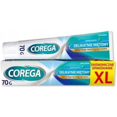 Corega, Dentifrice, Super mocny krem mocujący do protez zębowych delikatnie Miętowy 70g - Publicité Corega, Dentifrice, Super mocny krem mocujący do protez zębowych delikatnie Miętowy 70g - Publicité