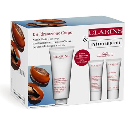 Clarins, Set cadeau beauté, SET (LAIT CORPOREL 200ML + GOMMAGE CORPOREL 30ML + RAFFERMISSEMENT CORPOREL 30ML) (Set soin du corps) - Publicité Clarins, Set cadeau beauté, SET (LAIT CORPOREL 200ML + GOMMAGE CORPOREL 30ML + RAFFERMISSEMENT CORPOREL 30ML) (Set soin du corps) - Publicité