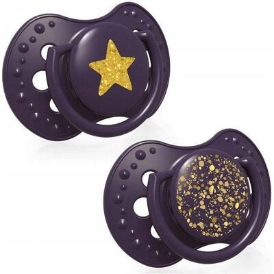 Lovi, Tétine, silicone soother dynamique STARDUST, 18m +, 2 pcs, violet, 22 / 895 violet (2x) - Publicité Lovi, Tétine, silicone soother dynamique STARDUST, 18m +, 2 pcs, violet, 22 / 895 violet (2x) - Publicité