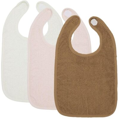Meyco, Bavoir, Bavoir 3P éponge met klittenb. offw/s.pink/toffee - Publicité Meyco, Bavoir, Bavoir 3P éponge met klittenb. offw/s.pink/toffee - Publicité