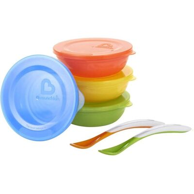 Munchkin, Vaisselle + couverts pour enfants, Set de bols/cuillères (10 pcs) - Publicité Munchkin, Vaisselle + couverts pour enfants, Set de bols/cuillères (10 pcs) - Publicité