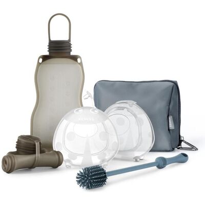 Haakaa, Tire-lait : accessoires, Kit de pompage et de rangement On-the-go - Bleu acier - Publicité Haakaa, Tire-lait : accessoires, Kit de pompage et de rangement On-the-go - Bleu acier - Publicité
