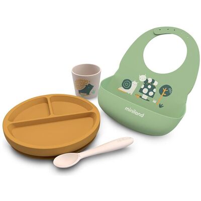 Miniland, Vaisselle + couverts pour enfants, Silicone Blw Set Garden - Publicité Miniland, Vaisselle + couverts pour enfants, Silicone Blw Set Garden - Publicité