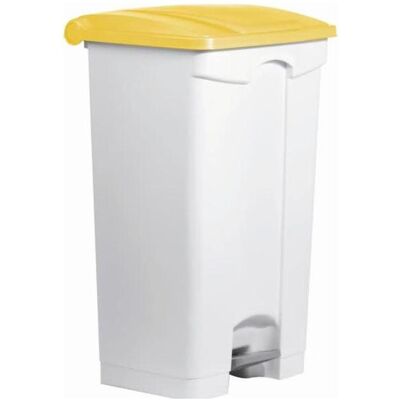 Poubelle à pédale helit - 90L blanc avec couvercle jaune - Publicité Poubelle à pédale helit - 90L blanc avec couvercle jaune - Publicité