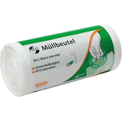 Deiss FIRST Sac poubelle 36022 60l blanc 50p., Sac-poubelle, Blanc - Publicité Deiss FIRST Sac poubelle 36022 60l blanc 50p., Sac-poubelle, Blanc - Publicité