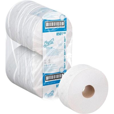 Papier toilette jumbo Scott Essential - 6 rouleaux, blanc - Publicité Papier toilette jumbo Scott Essential - 6 rouleaux, blanc - Publicité