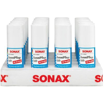 Sonax, Nettoyage de véhicules : accessoires, Le stick d'entretien pour caoutchouc (18 g) empêche les joints en caoutchouc de coller en hiver. Publicité Sonax, Nettoyage de véhicules : accessoires, Le stick d'entretien pour caoutchouc (18 g) empêche les joints en caoutchouc de coller en hiver. Publicité