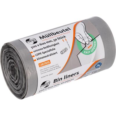 Deiss Sacs poubelle 30,0 l gris 14 µm, 50 pcs., Sac-poubelle, Gris - Publicité Deiss Sacs poubelle 30,0 l gris 14 µm, 50 pcs., Sac-poubelle, Gris - Publicité