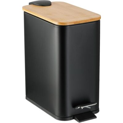 Relaxdays Poubelle à Pédale pour Salle de Bain - 5L - Fer & Bambou - Noir - Publicité Relaxdays Poubelle à Pédale pour Salle de Bain - 5L - Fer & Bambou - Noir - Publicité