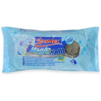 Spontex Tampons à récurer en métal avec savon « Bonjour », lot de 6 pièces, Ustensiles de nettoyage, Noir - Publicité Spontex Tampons à récurer en métal avec savon « Bonjour », lot de 6 pièces, Ustensiles de nettoyage, Noir - Publicité