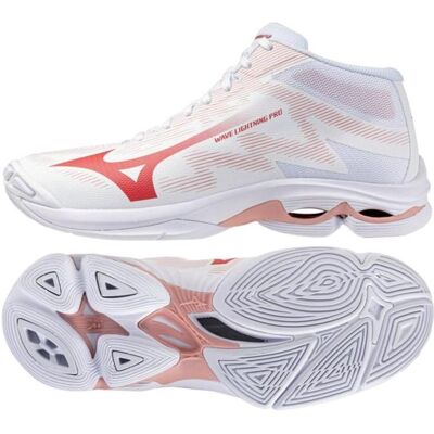 Mizuno, Femmes, Chaussure de salle, Wave Lightning Pro Mid Damen (40.5), Blanc, Orange, Pink - Publicité Mizuno, Femmes, Chaussure de salle, Wave Lightning Pro Mid Damen (40.5), Blanc, Orange, Pink - Publicité