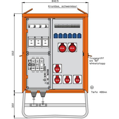 Walther Werke, Distributeur de chantier, WAL WV0528R1 Armoire de distribution 111kVA 3 RCD type B RCD type A 10 LS 6 sorties CEE (6x, CEE 16/5, CEE 32/5, CEE 63/5) - Publicité Walther Werke, Distributeur de chantier, WAL WV0528R1 Armoire de distribution 111kVA 3 RCD type B RCD type A 10 LS 6 sorties CEE (6x, CEE 16/5, CEE 32/5, CEE 63/5) - Publicité