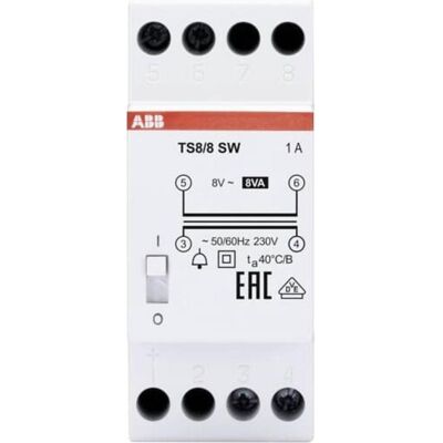 ABB TS8/8SW Transformateur pour sonnette - 8V/1A, 230V, Compact - Publicité ABB TS8/8SW Transformateur pour sonnette - 8V/1A, 230V, Compact - Publicité
