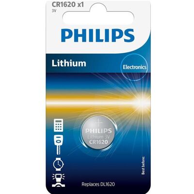 Pile bouton au lithium Philips CR1620 - Pile - Publicité Pile bouton au lithium Philips CR1620 - Pile - Publicité