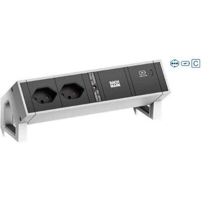 Bachmann, Multiprise, DESK2 2xP40 1xUSB C 30W 1xCM 0,2m GST18 INOX (2x, CEE 7/3, Type 13) - Publicité Bachmann, Multiprise, DESK2 2xP40 1xUSB C 30W 1xCM 0,2m GST18 INOX (2x, CEE 7/3, Type 13) - Publicité