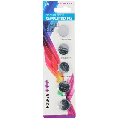 Grundig Pile bouton CR2032 3V Lithium 5 pièces (5 pcs, CR2032, 200 mAh), Batteries + piles - Publicité Grundig Pile bouton CR2032 3V Lithium 5 pièces (5 pcs, CR2032, 200 mAh), Batteries + piles - Publicité