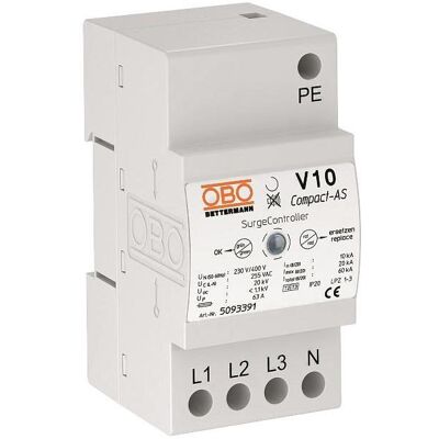 OBO Bettermann V10 CompactAS Surteneur - Type 2+3, 10kA, 255V, Signal acoustique - Publicité OBO Bettermann V10 CompactAS Surteneur - Type 2+3, 10kA, 255V, Signal acoustique - Publicité