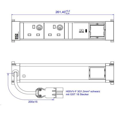Bachmann, Multiprise, POWER FRAME M 2xUK916.5231xUSB C 30W 1xCM 0,2m GST18 (3x, BS 1363, CEE 7/3) - Publicité Bachmann, Multiprise, POWER FRAME M 2xUK916.5231xUSB C 30W 1xCM 0,2m GST18 (3x, BS 1363, CEE 7/3) - Publicité