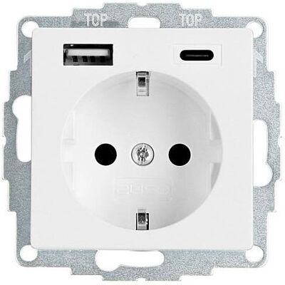 Prise avec USB - Blanc - 2USB 2U-449511 - Prise électrique - Publicité Prise avec USB - Blanc - 2USB 2U-449511 - Prise électrique - Publicité