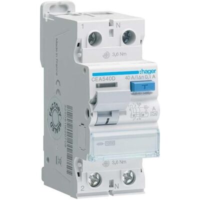 Hager CEA540D - Disjoncteur différentiel 2p 10kA 40A 100mA - Publicité Hager CEA540D - Disjoncteur différentiel 2p 10kA 40A 100mA - Publicité