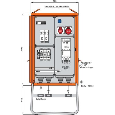Walther Werke, Distributeur de chantier, WAL WV0455R1 Armoire de distribution 111kVA (1x, CEE 7/3) - Publicité Walther Werke, Distributeur de chantier, WAL WV0455R1 Armoire de distribution 111kVA (1x, CEE 7/3) - Publicité