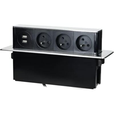 Orno, Multiprise, Prise de meuble coulissante avec bord plat fraisé, chargeur USB et câble de 2 m, 3 prises de type E (3x, 2 m) - Publicité Orno, Multiprise, Prise de meuble coulissante avec bord plat fraisé, chargeur USB et câble de 2 m, 3 prises de type E (3x, 2 m) - Publicité