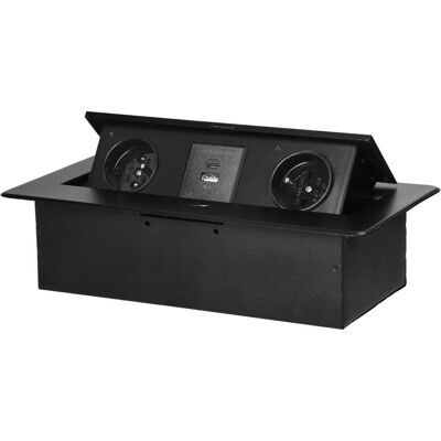 Orno, Multiprise, Prise de meuble encastrée dans le plateau de table avec bord plat fraisé et chargeur USB, 2x2P+Z (2x) - Publicité Orno, Multiprise, Prise de meuble encastrée dans le plateau de table avec bord plat fraisé et chargeur USB, 2x2P+Z (2x) - Publicité