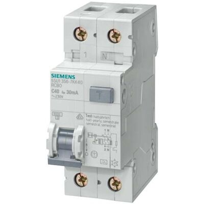 Siemens 5SU1356-6KK40 - Interrupteur RCBO, 40A, 30mA, Montage DIN - Publicité Siemens 5SU1356-6KK40 - Interrupteur RCBO, 40A, 30mA, Montage DIN - Publicité