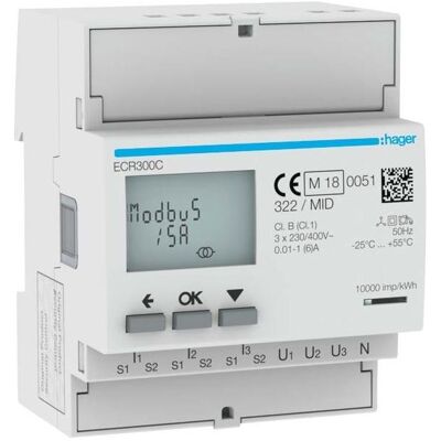 Hager ECR300C - Compteur d'énergie triphasé - Modbus, MID - Publicité Hager ECR300C - Compteur d'énergie triphasé - Modbus, MID - Publicité