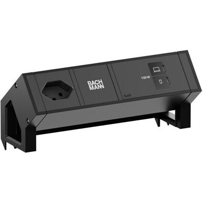 Bachmann, Multiprise, DESK2 1xCH 90° 1xUSB C/C 100W 0,2m RAL9005 (1x, Type 13) - Publicité Bachmann, Multiprise, DESK2 1xCH 90° 1xUSB C/C 100W 0,2m RAL9005 (1x, Type 13) - Publicité