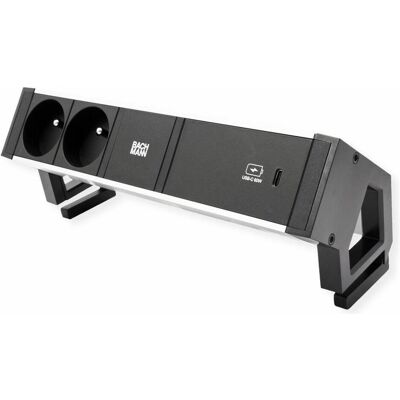 Bachmann, Multiprise, DESK2 ALU BLACK 2xUTE 1xC 60W (2x, CEE 7/3, PECO 7/5) - Publicité Bachmann, Multiprise, DESK2 ALU BLACK 2xUTE 1xC 60W (2x, CEE 7/3, PECO 7/5) - Publicité