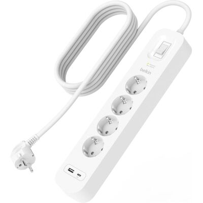 Belkin Connect - Multiprise avec Surtension - USB-C & USB-A - 4 Prises - Câble 2m - Publicité Belkin Connect - Multiprise avec Surtension - USB-C & USB-A - 4 Prises - Câble 2m - Publicité