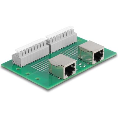 Delock RJ45 2 x femelle vers 2 x bloc terminal avec bouton-poussoir pour rail DIN, Réseau : accessoires - Publicité Delock RJ45 2 x femelle vers 2 x bloc terminal avec bouton-poussoir pour rail DIN, Réseau : accessoires - Publicité
