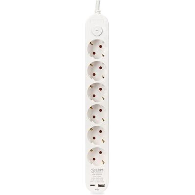 EDM, Multiprise, Steckerleiste mit 6 Steckdosen und Schalter 41825 Weiss 3680 W 250 V 30 W (1,5 m) (6x, CEE 7/3, USB-A, USB-C, 1.50 m) - Publicité EDM, Multiprise, Steckerleiste mit 6 Steckdosen und Schalter 41825 Weiss 3680 W 250 V 30 W (1,5 m) (6x, CEE 7/3, USB-A, USB-C, 1.50 m) - Publicité