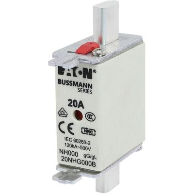 Eaton, Fusible, Cartouche fusible, basse tension, 20 A, AC 500 V, 120 kA, NH000, gL/gG, IEC, double témoin, span (20 A) - Publicité Eaton, Fusible, Cartouche fusible, basse tension, 20 A, AC 500 V, 120 kA, NH000, gL/gG, IEC, double témoin, span (20 A) - Publicité
