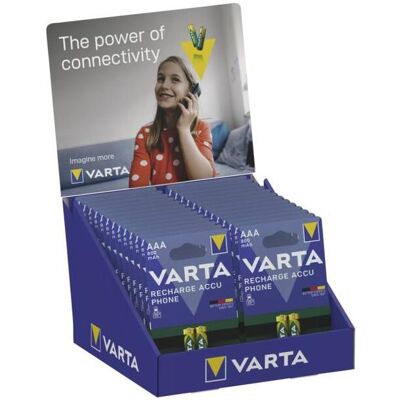 Varta Présentoir de comptoir équipé de26x 58398 Recharge Accu Phone Micro 800mAh 2er Blister(Numéro (26 pcs, AAA, 800 mAh), Batteries + piles - Publicité Varta Présentoir de comptoir équipé de26x 58398 Recharge Accu Phone Micro 800mAh 2er Blister(Numéro (26 pcs, AAA, 800 mAh), Batteries + piles - Publicité