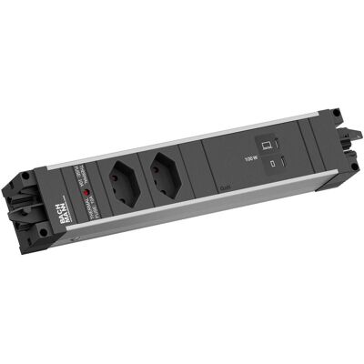 Bachmann, Multiprise, STEP ALU 2xCH 90° 1xUSB C/C 100W (2x, Type 13) - Publicité Bachmann, Multiprise, STEP ALU 2xCH 90° 1xUSB C/C 100W (2x, Type 13) - Publicité