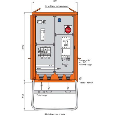 Walther Werke, Distributeur de chantier, WAL WV0453R1 Armoire de distribution 111kVA RCD Type A Sortie CEE 63A 1 Schuko (1x) - Publicité Walther Werke, Distributeur de chantier, WAL WV0453R1 Armoire de distribution 111kVA RCD Type A Sortie CEE 63A 1 Schuko (1x) - Publicité