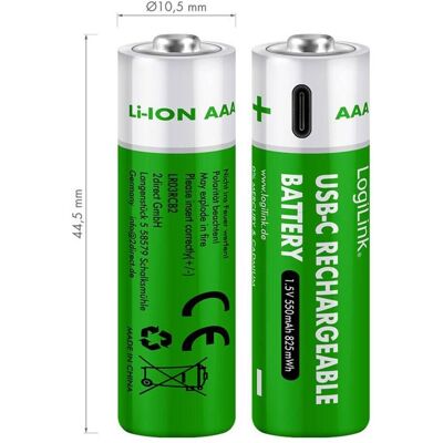 LogiLink Batterie Li-Ion AAA 1,5 V (2 pcs, AAA, 550 mAh), Batteries + piles - Publicité LogiLink Batterie Li-Ion AAA 1,5 V (2 pcs, AAA, 550 mAh), Batteries + piles - Publicité