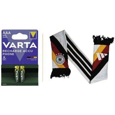 Varta Sales Drive Accu+ adidas DFB WM 2026 Fanschal - Akku - Micro (AAA) (100 pcs, AAA, 800 mAh), Batteries + piles - Publicité Varta Sales Drive Accu+ adidas DFB WM 2026 Fanschal - Akku - Micro (AAA) (100 pcs, AAA, 800 mAh), Batteries + piles - Publicité