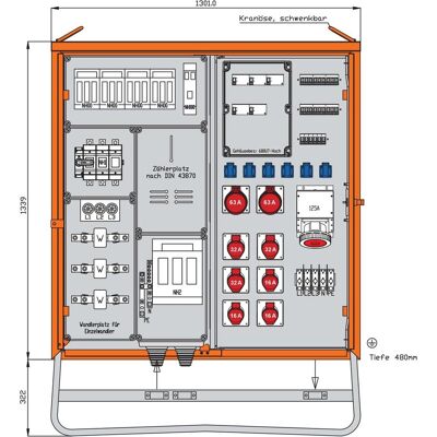 Walther Werke, Distributeur de chantier, WAL WAV0271R1 Boîtier de raccordement 138kVA (1x, CEE 16/5, CEE 32/5, CEE 63/5) - Publicité Walther Werke, Distributeur de chantier, WAL WAV0271R1 Boîtier de raccordement 138kVA (1x, CEE 16/5, CEE 32/5, CEE 63/5) - Publicité