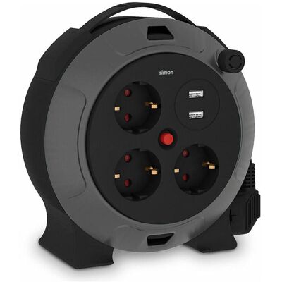 Rallonge électrique Simon de 15m avec 2 USB-A - 16A 250V - 3 prises - Noir et Gris - Publicité Rallonge électrique Simon de 15m avec 2 USB-A - 16A 250V - 3 prises - Noir et Gris - Publicité