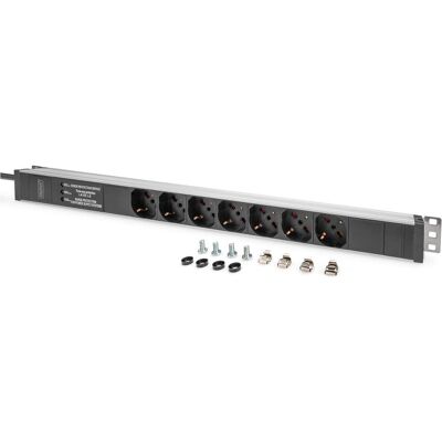 Digitus Multiprise, Socket strip with aluminum profile and surge protection, integrated line filter, 7-way Italian socke (7x, CEE 7/3, 2 m) - Publicité Digitus Multiprise, Socket strip with aluminum profile and surge protection, integrated line filter, 7-way Italian socke (7x, CEE 7/3, 2 m) - Publicité