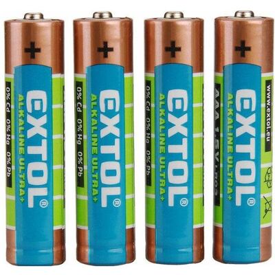 Extol Piles alcalines ULTRA +, 4 pièces, 1,5 V AAA (LR03) (4 pcs), Batteries + piles - Publicité Extol Piles alcalines ULTRA +, 4 pièces, 1,5 V AAA (LR03) (4 pcs), Batteries + piles - Publicité