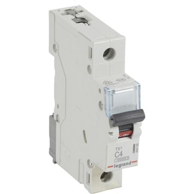 Legrand Disjoncteur, TX3 Disjoncteur de protection de ligne caractéristique C, 4A, unipolaire, 10kA,230/400VAC, 1TE - Publicité Legrand Disjoncteur, TX3 Disjoncteur de protection de ligne caractéristique C, 4A, unipolaire, 10kA,230/400VAC, 1TE - Publicité
