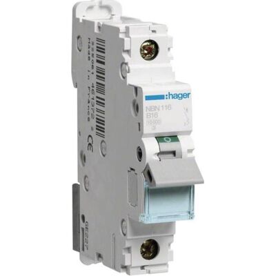Hager NBN116 - Disjoncteur 1 pôle 16A - Publicité Hager NBN116 - Disjoncteur 1 pôle 16A - Publicité