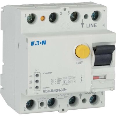 Eaton FRCDM-40/4/003-G/B+ Disjoncteur différentiel - 4P 40A 0,03A 240V - Publicité Eaton FRCDM-40/4/003-G/B+ Disjoncteur différentiel - 4P 40A 0,03A 240V - Publicité