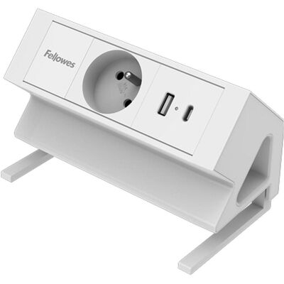 Fellowes Multiprise, Power Desk 2 Type E (FR BE PL) - White (2x, CEE 7/3) - Publicité Fellowes Multiprise, Power Desk 2 Type E (FR BE PL) - White (2x, CEE 7/3) - Publicité