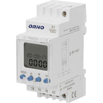 Orno, Minuterie, Minuterie électronique, 52 programmes, 3 langues de menu, 2 modules, DIN TH-35mm OR-PRE-433 - Publicité Orno, Minuterie, Minuterie électronique, 52 programmes, 3 langues de menu, 2 modules, DIN TH-35mm OR-PRE-433 - Publicité
